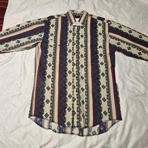 Wrangler Long Sleeve Pearl Snap Button Up Aztec Style Western Shirt Size M